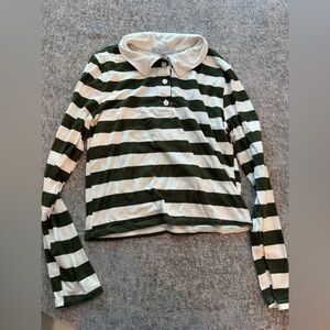 gaze Green & White Striped Long-Sleeve Polo